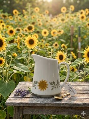 Norleans White Ceramic Sunflower Creamer Pitcher - Yellow Floral